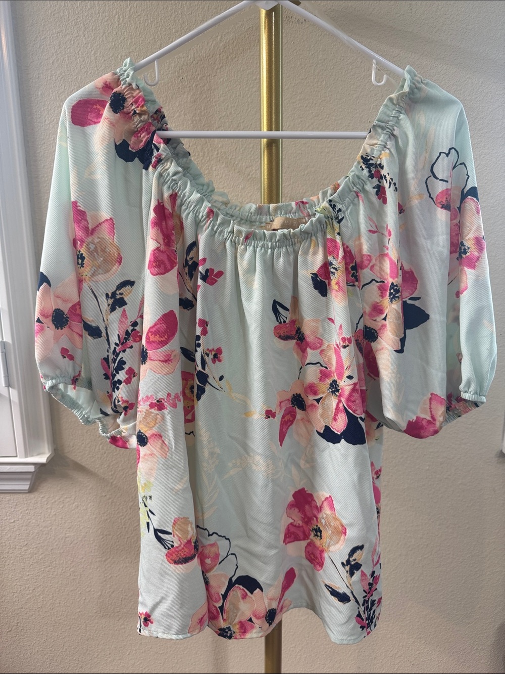 Floral Off-Shoulder Tunic in Mint and Pink